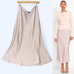 Old Navy Skirt Womens L Pink Satin Bias Cut Midi Elastic Waist Slip Minimalist
